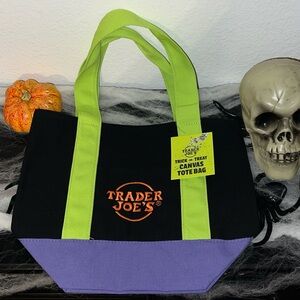 Trader Joe's Black and Purple Canvas Tote Bag